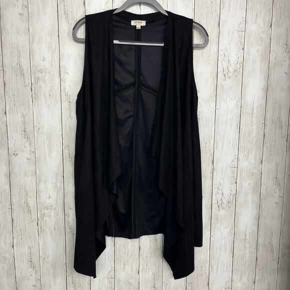 Umgee Black Open Front Sleeveless Witchy Flowy Goth Oversized Cardigan Vest - Picture 1 of 11